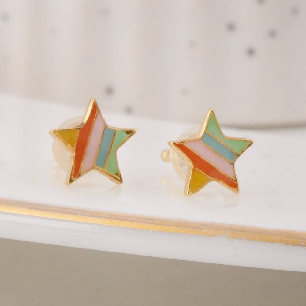 925 Sterling Silver Rainbow Star  Studs For Kids - Waterproof & Anti Tarnish : PMKSTER502-G