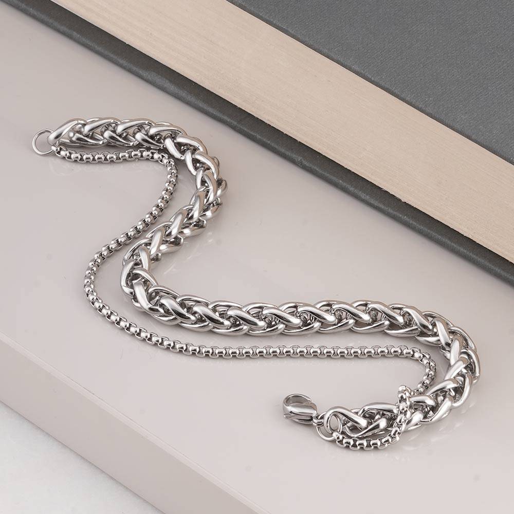Layered Silver Bracelet For Mens - Waterproof & Anti-Tarnish : PMMSSBR278-S
