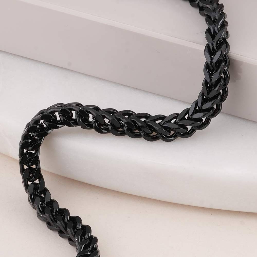 Black Curb Chain Bracelet For Mens - Waterproof & Anti-Tarnish : PMMSSBR279-B