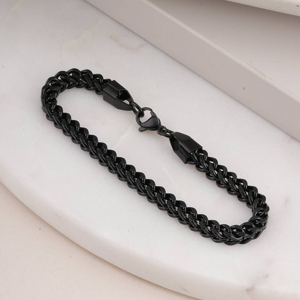Black Curb Chain Bracelet For Mens - Waterproof & Anti-Tarnish : PMMSSBR279-B