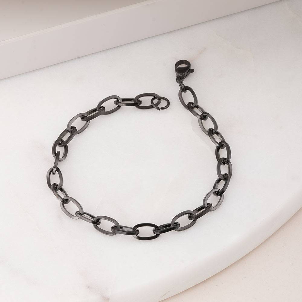 Palmonas Black Cable Chain Bracelet For Mens - Waterproof & Anti-Tarnish : PMMSSBR280-S