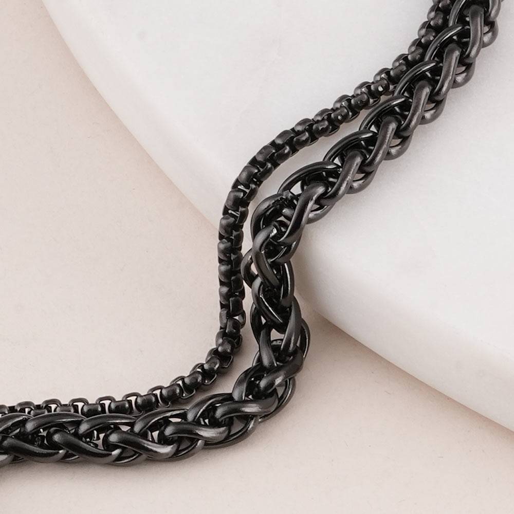 Textured Black Bracelet For Mens - Waterproof & Anti-Tarnish : PMMSSBR282-S