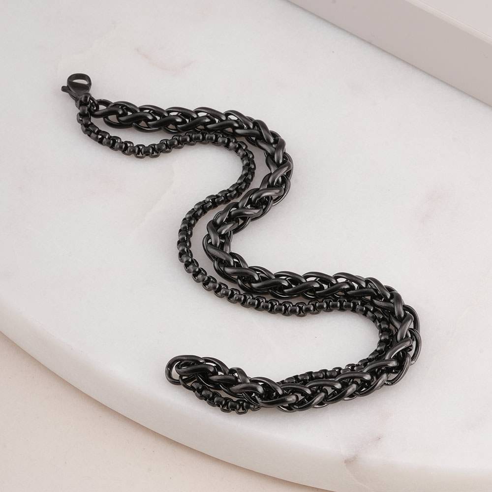 Textured Black Bracelet For Mens - Waterproof & Anti-Tarnish : PMMSSBR282-S
