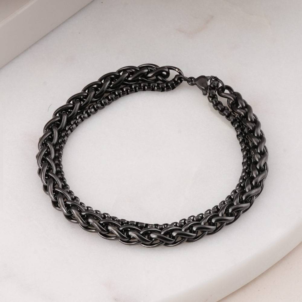 Textured Black Bracelet For Mens - Waterproof & Anti-Tarnish : PMMSSBR282-S