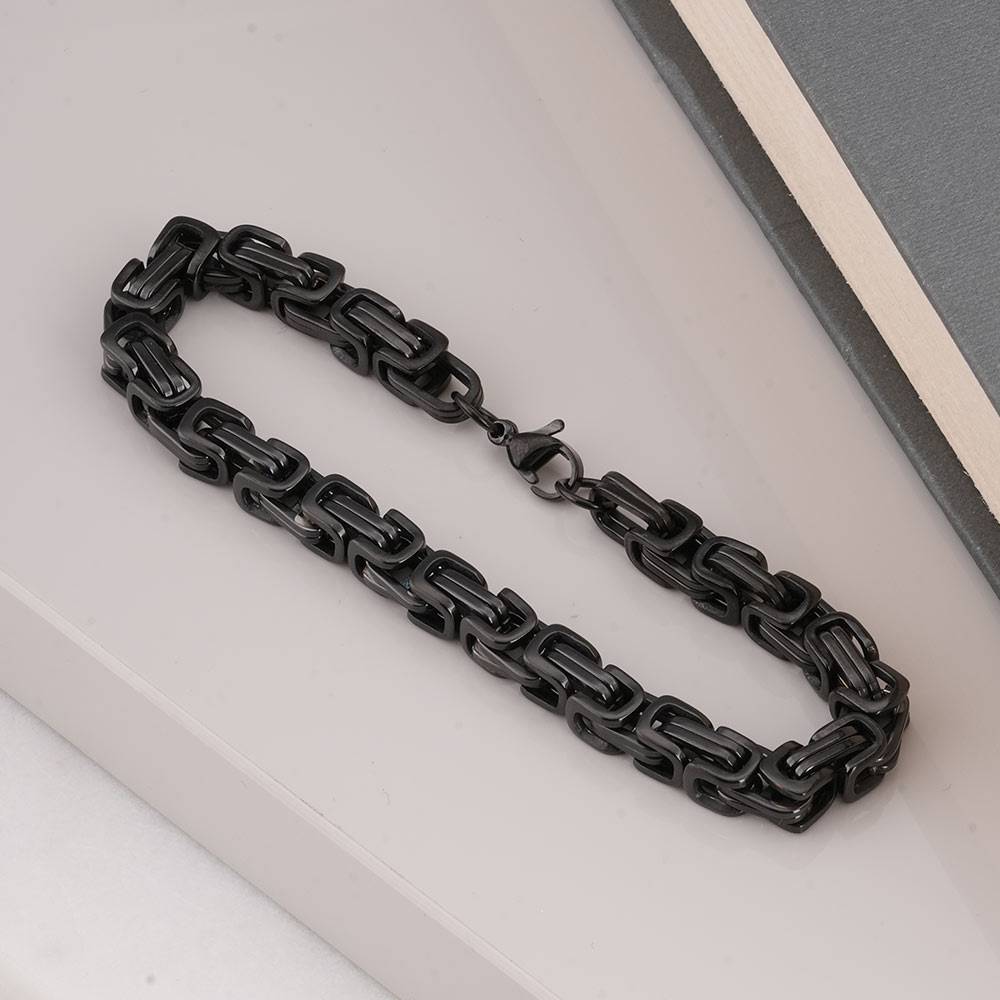 Palmonas Edgy Black Link Bracelet For Mens - Waterproof & Anti-Tarnish : PMMSSBR283-S