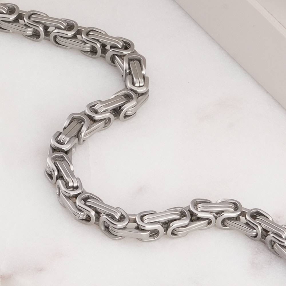 Silver Byzantine Chain Bracelet For Mens - Waterproof & Anti-Tarnish : PMMSSBR287-S