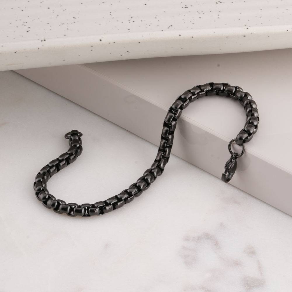 Palmonas Black Chain Link Bracelet For Mens - Waterproof & Anti-Tarnish : PMMSSBR292-S