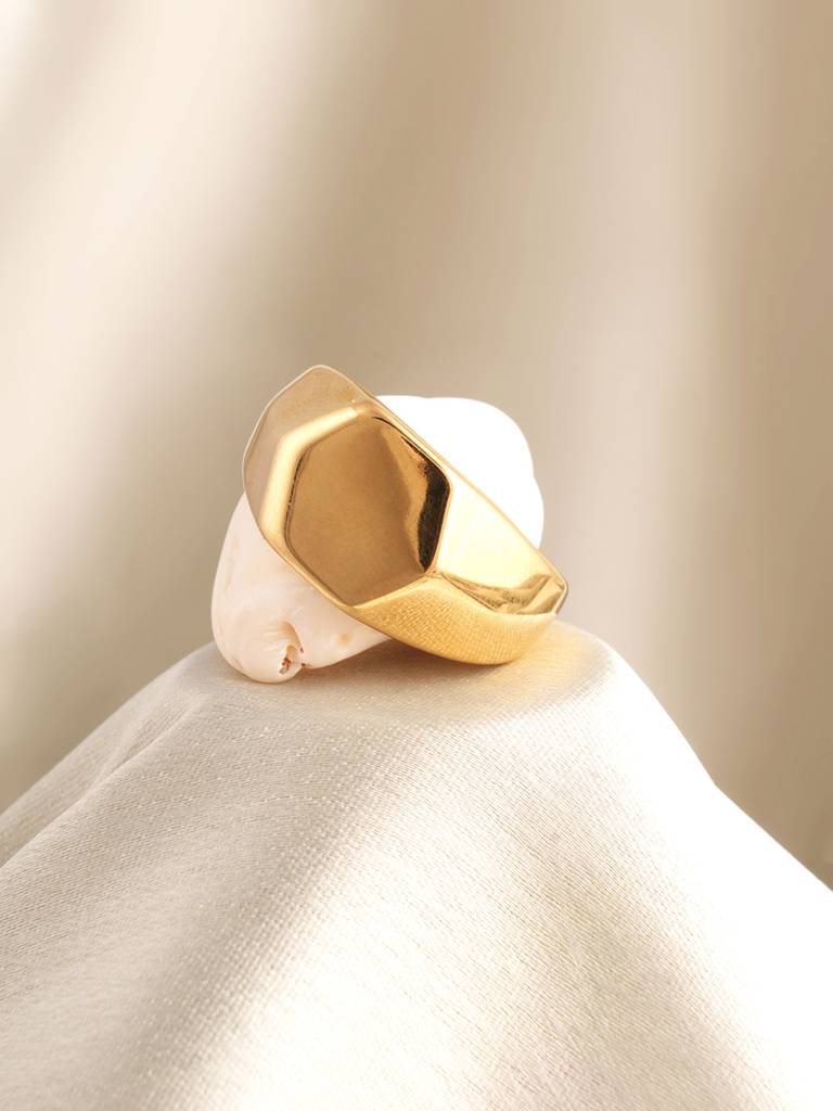 Hexagonal Gold Statement Ring For Mens : PMMSSRG447-G-9