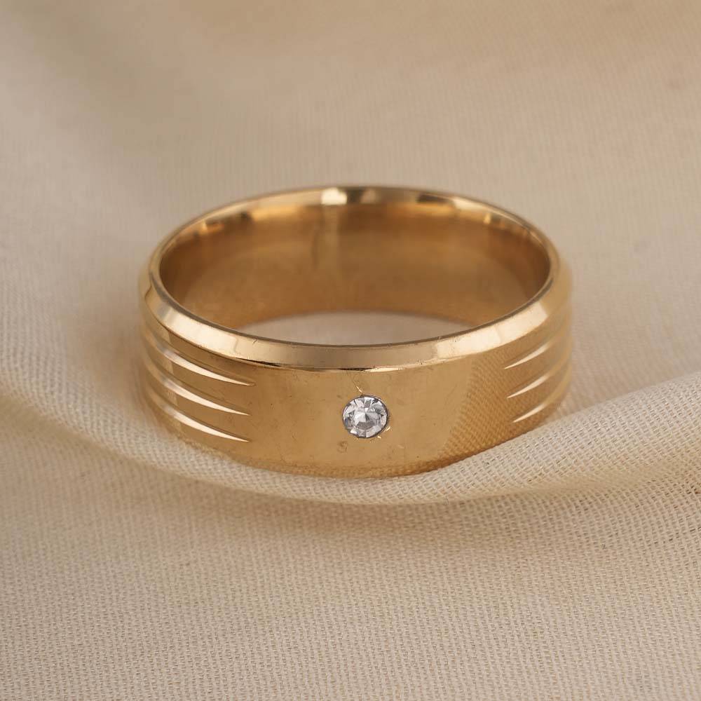 Palmonas Shiny Diamond Gold Ring For Mens - Waterproof & Anti-Tarnish : PMMSSRG507-G-9