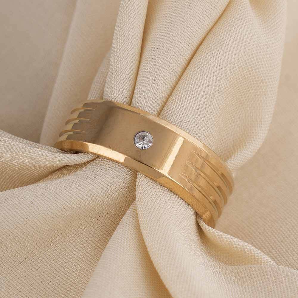 Palmonas Shiny Diamond Gold Ring For Mens - Waterproof & Anti-Tarnish : PMMSSRG509-G-11