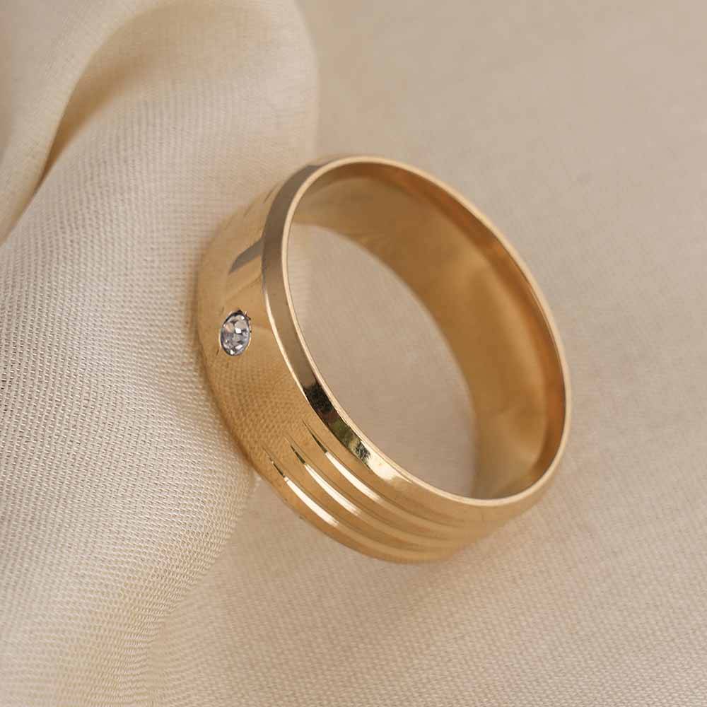 Palmonas Shiny Diamond Gold Ring For Mens - Waterproof & Anti-Tarnish : PMMSSRG510-G-12