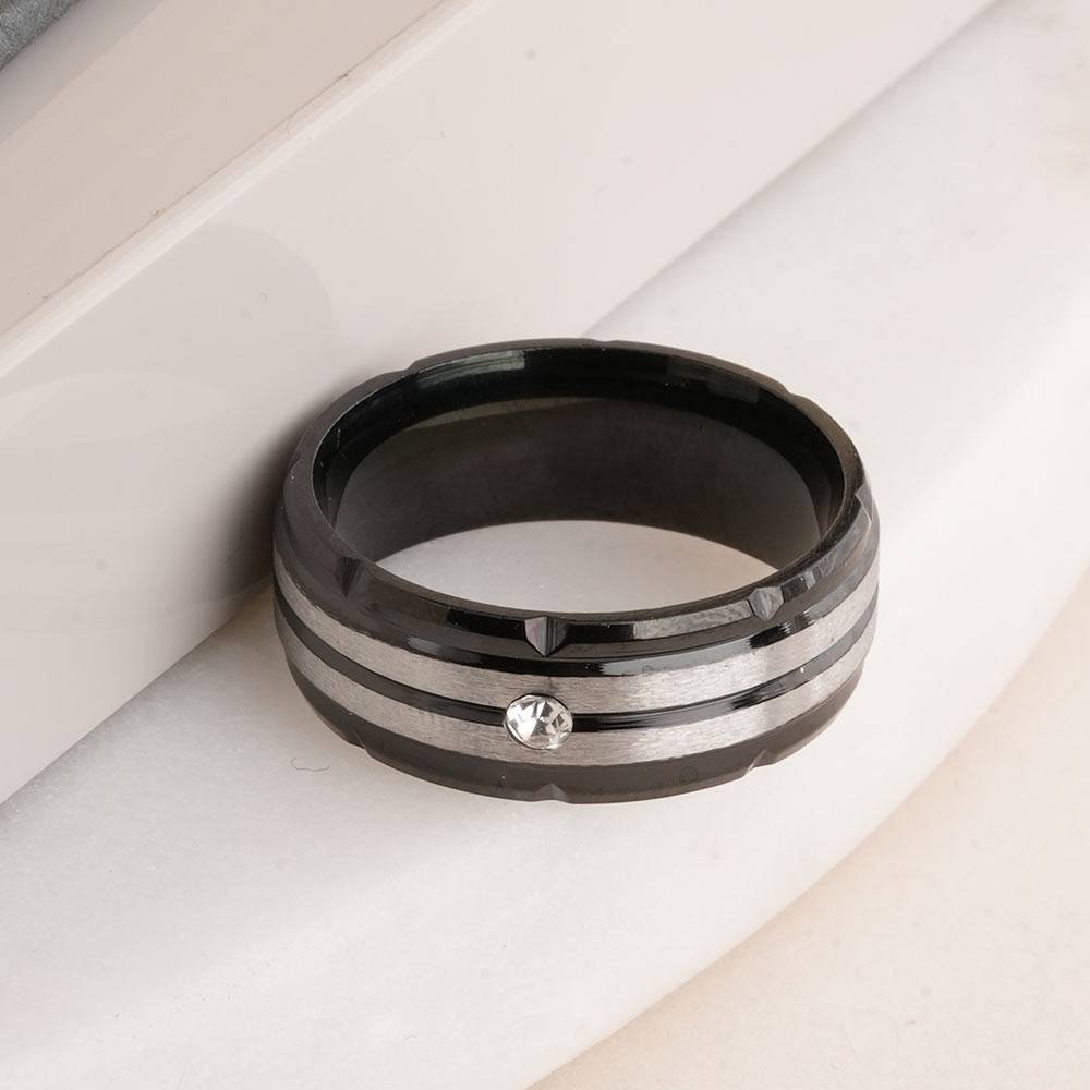 Splendid Silver Black Band Ring For Mens : PMMSSRG552-MC-6