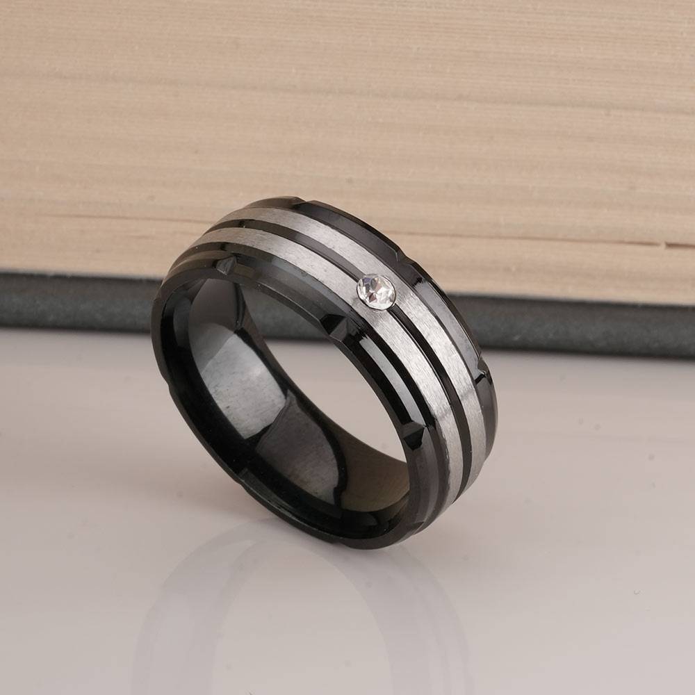 Splendid Silver Black Band Ring For Mens : PMMSSRG556-MC-10