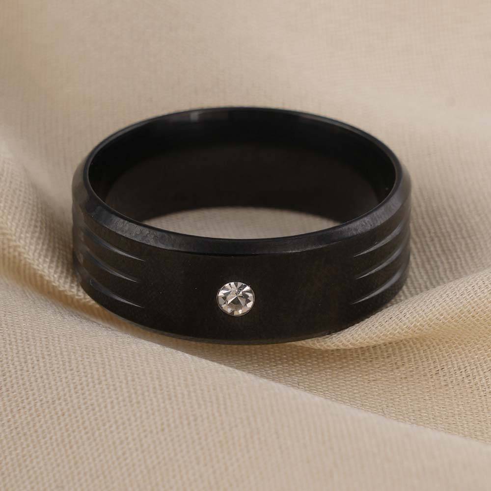 Palmonas Shiny Diamond Black Ring For Mens - Waterproof & Anti-Tarnish : PMMSSRG706-S-6