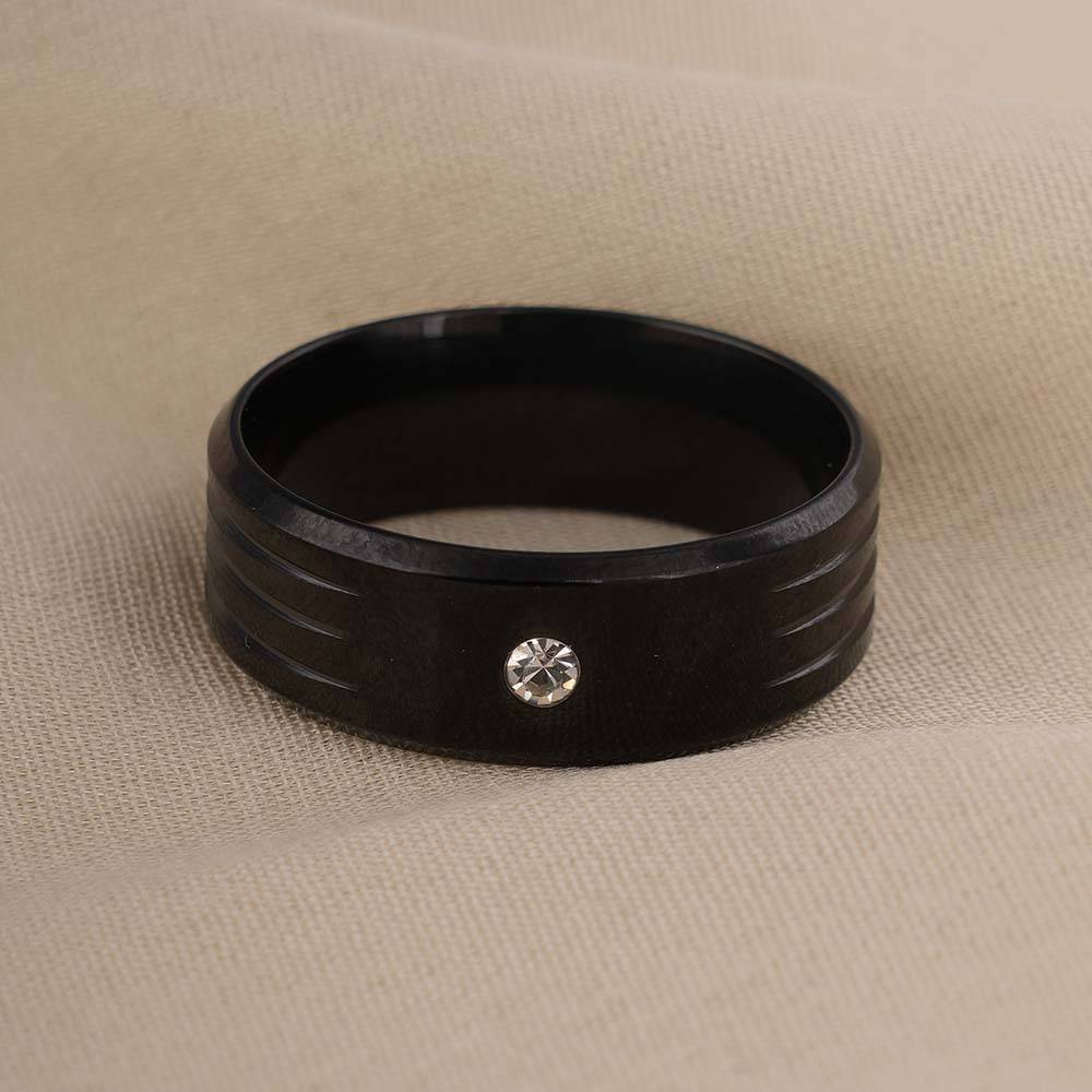 Palmonas Shiny Diamond Black Ring For Mens - Waterproof & Anti-Tarnish : PMMSSRG706-S-6