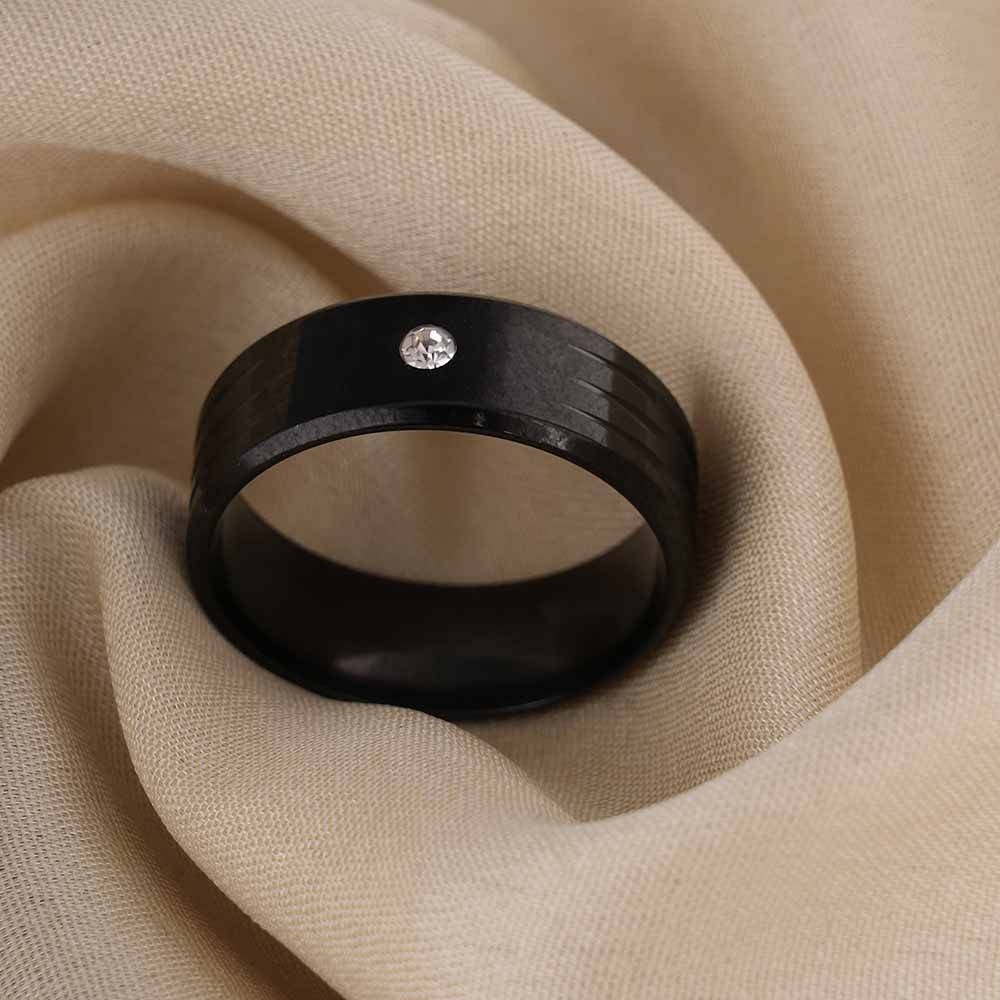 Palmonas Shiny Diamond Black Ring For Mens - Waterproof & Anti-Tarnish : PMMSSRG706-S-6