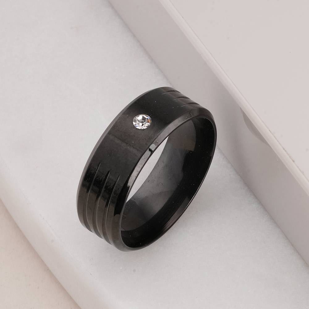 Shiny Diamond Black Ring For Mens : PMMSSRG708-B-8