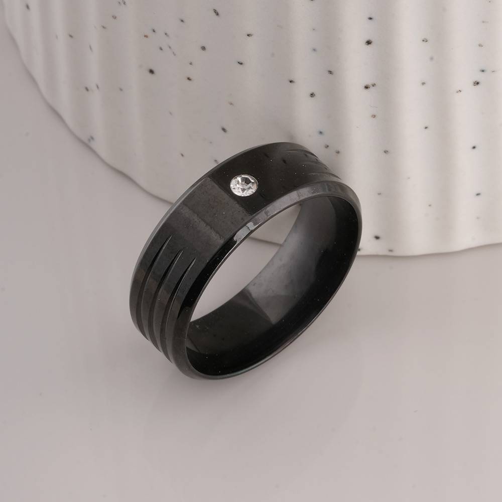 Shiny Diamond Black Ring For Mens : PMMSSRG709-B-9