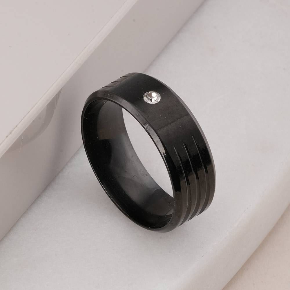 Shiny Diamond Black Ring For Mens : PMMSSRG712-B-12