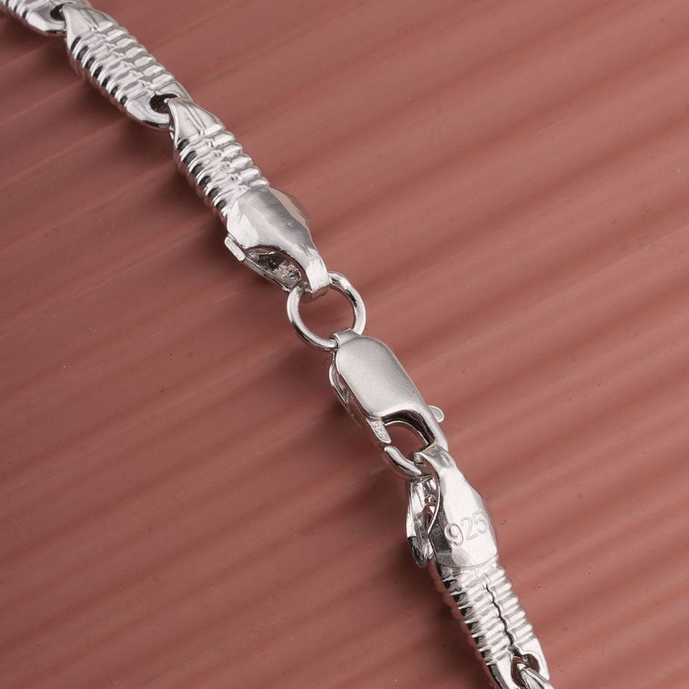 925 Sterling Silver Ribbed Link Chain For Mens - Waterproof & Anti Tarnish : PMMSTNC311-S