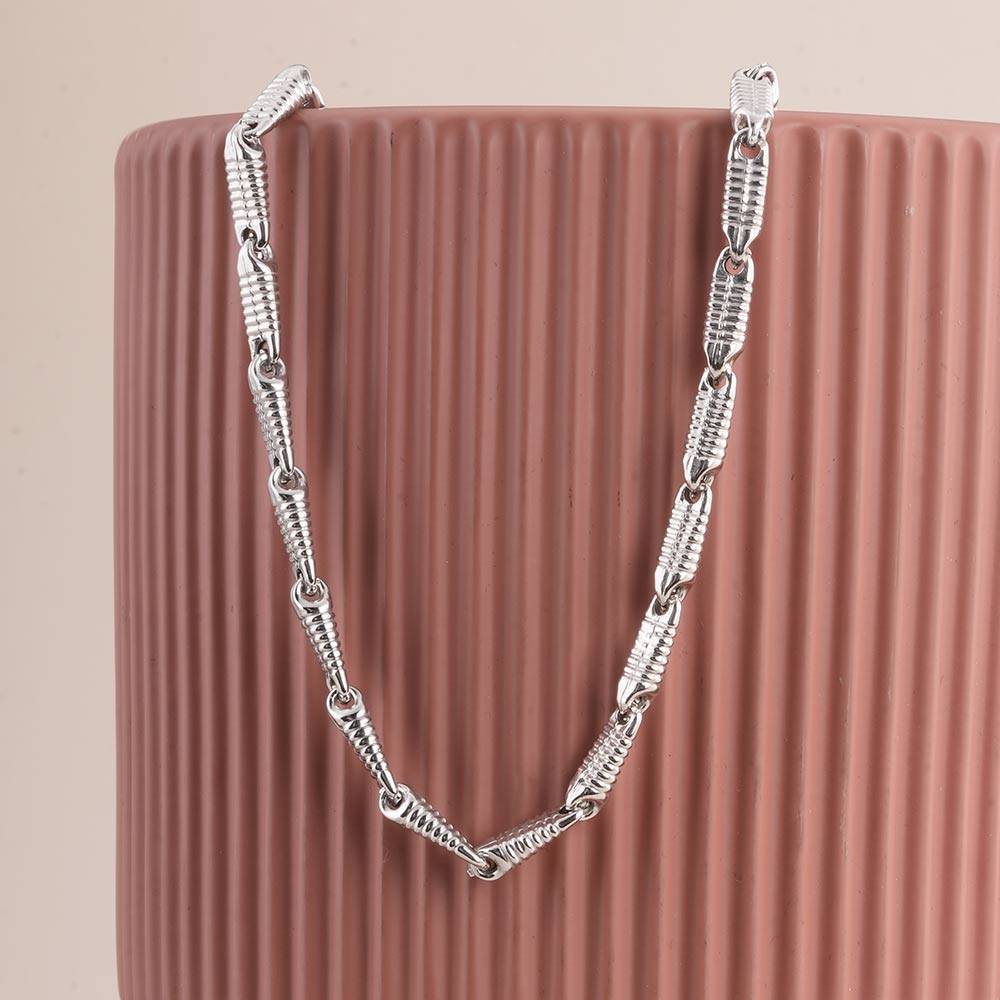 925 Sterling Silver Ribbed Link Chain For Mens - Waterproof & Anti Tarnish : PMMSTNC311-S
