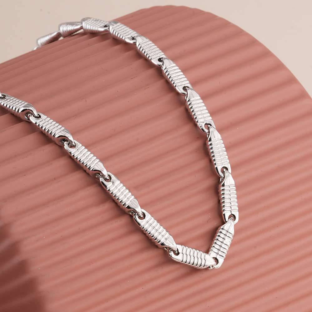 925 Sterling Silver Ribbed Link Chain For Mens - Waterproof & Anti Tarnish : PMMSTNC311-S