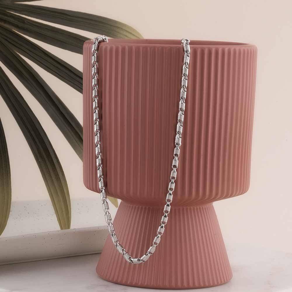 925 Sterling Silver Ribbed Barrel Link Chain For Mens - Waterproof & Anti Tarnish : PMMSTNC317-S