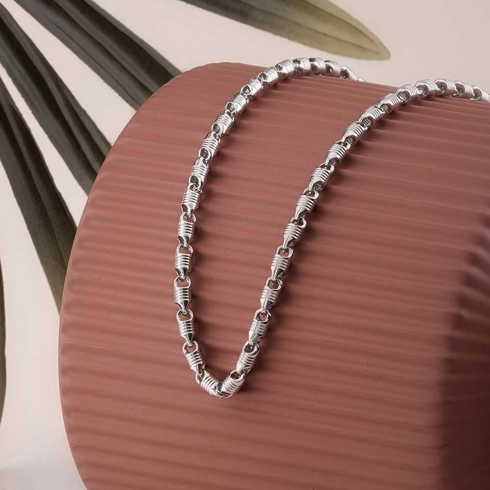 925 Sterling Silver Ribbed Barrel Link Chain For Mens - Waterproof & Anti Tarnish : PMMSTNC317-S