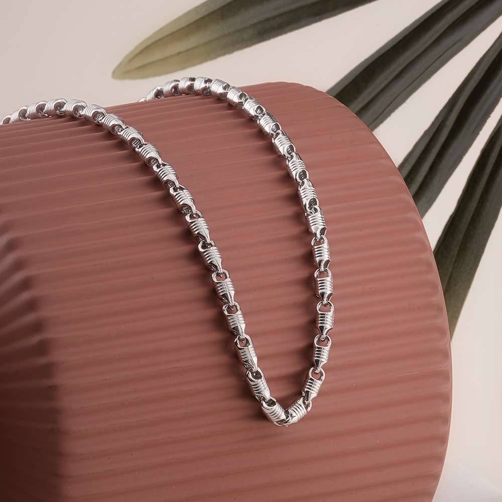 925 Sterling Silver Ribbed Barrel Link Chain For Mens - Waterproof & Anti Tarnish : PMMSTNC317-S