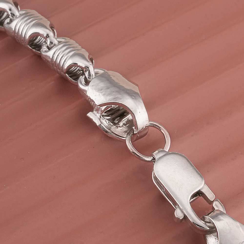 925 Sterling Silver Ribbed Barrel Link Chain For Mens - Waterproof & Anti Tarnish : PMMSTNC317-S