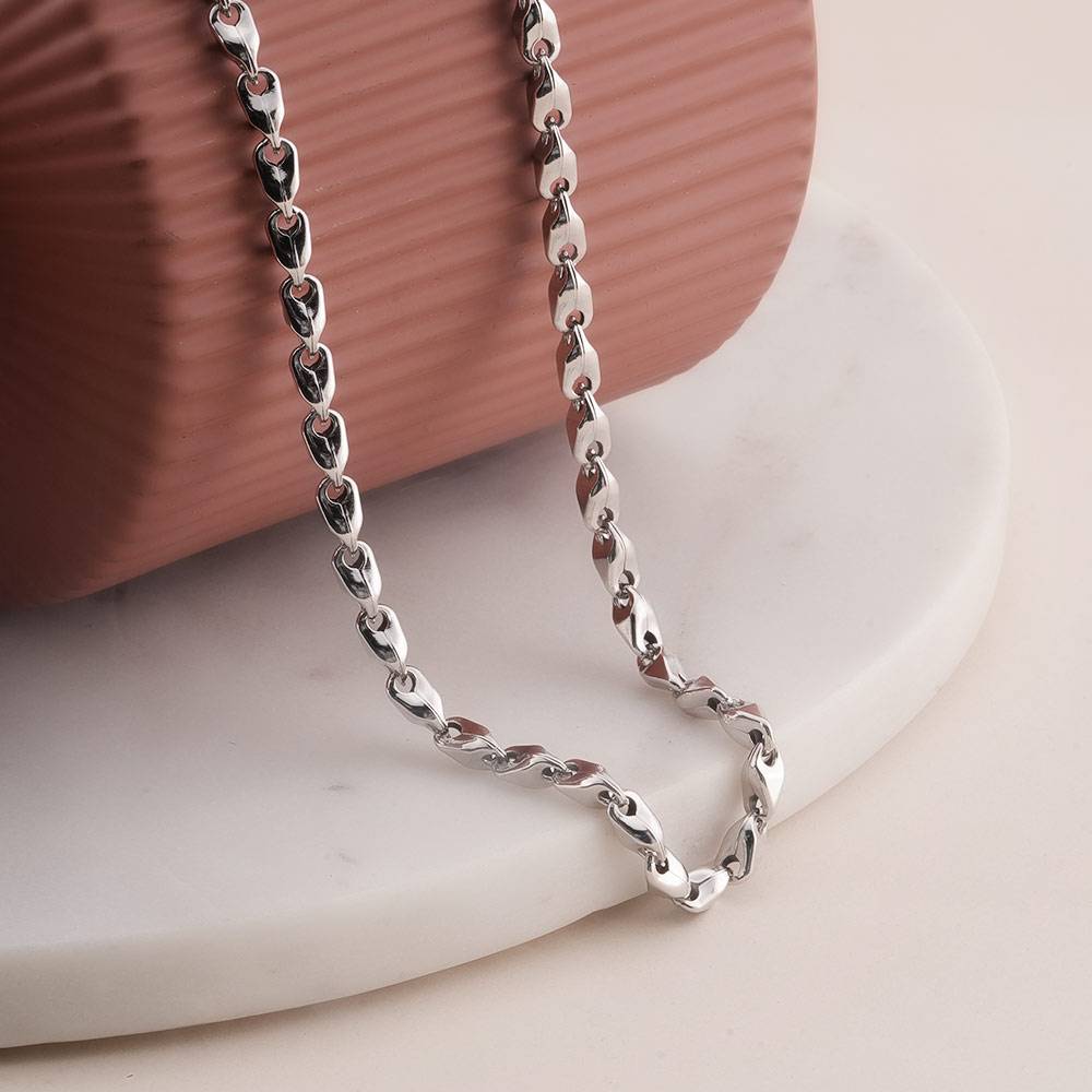 925 Sterling Silver Shield Link Chain For Mens - Waterproof & Anti Tarnish : PMMSTNC318-S