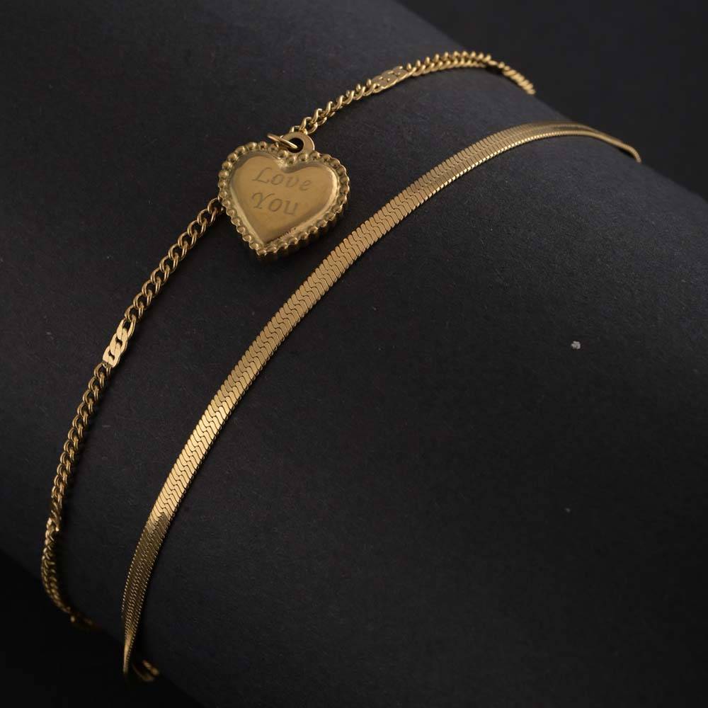 Love You Engraved Layered Anklet : PMW01AN004