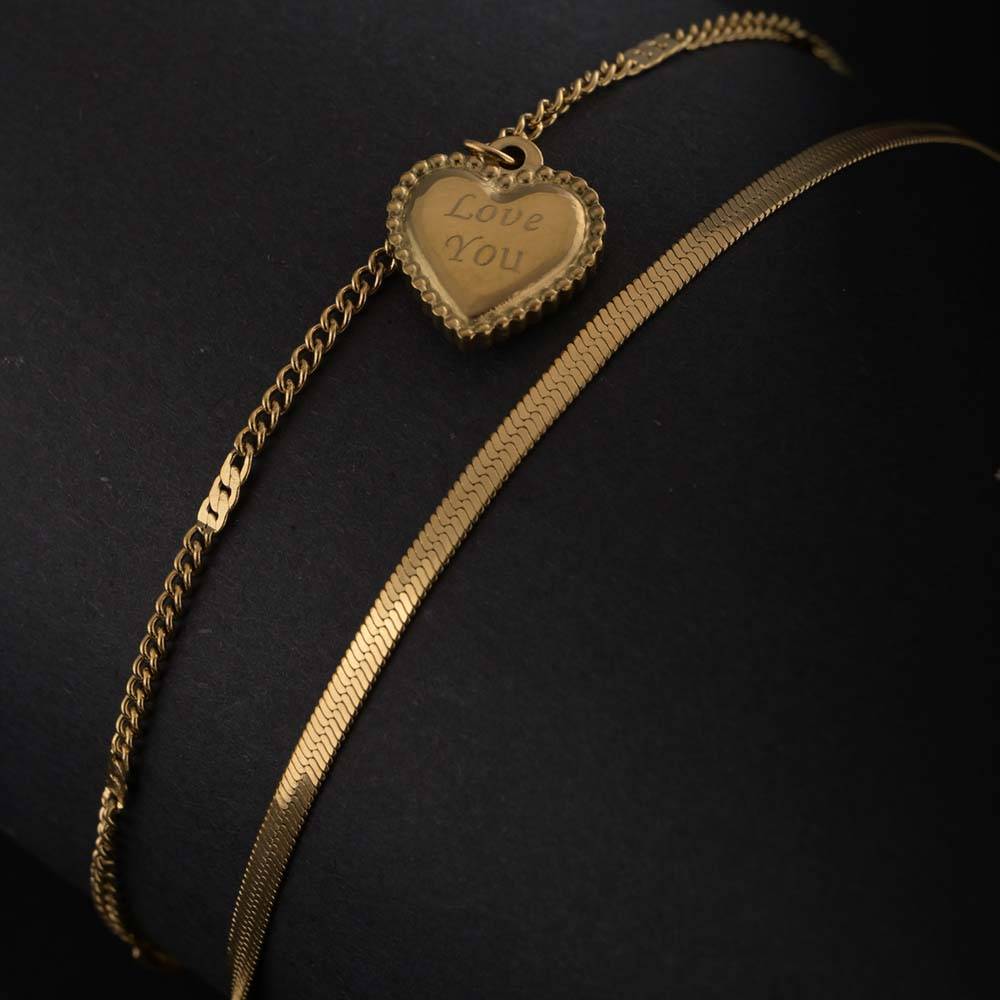 Love You Engraved Layered Anklet : PMW01AN004