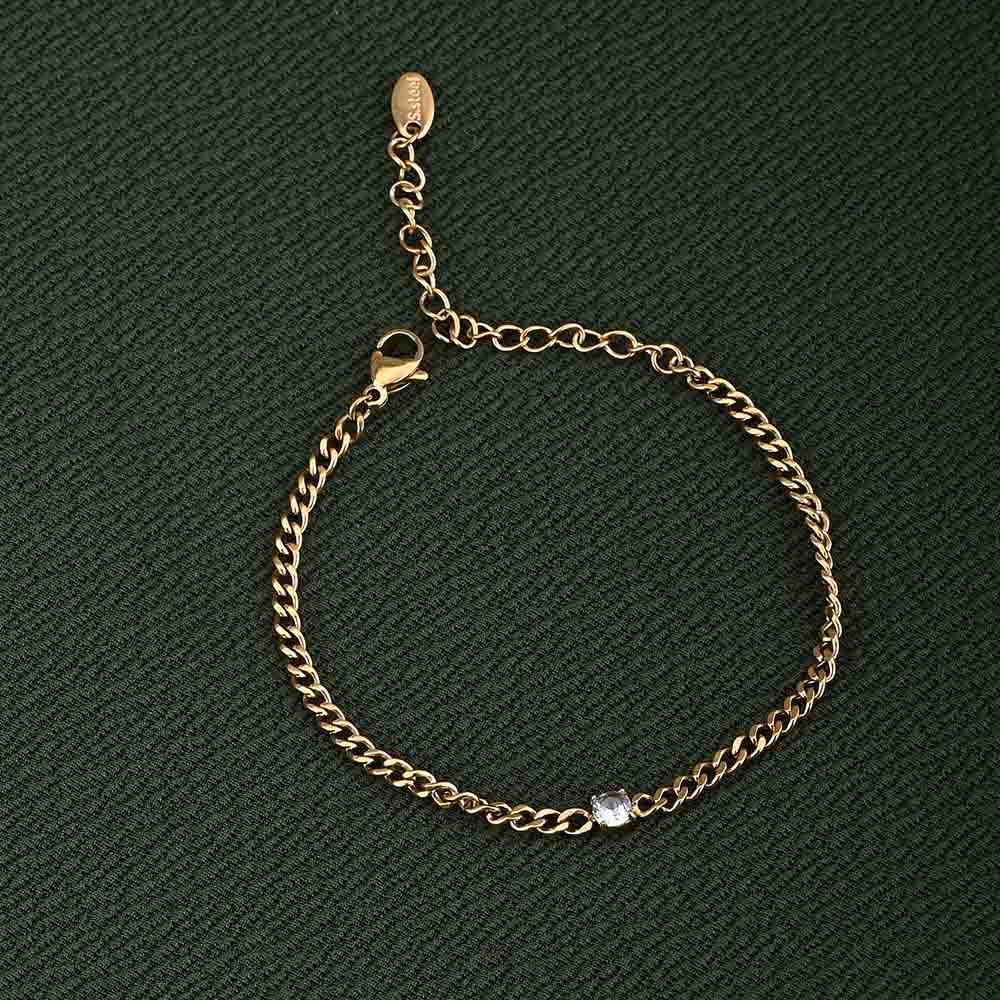Gold Chain Bracelet With White Stone : PMW01BR047
