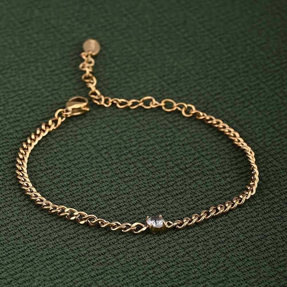 Gold Chain Bracelet With White Stone : PMW01BR047