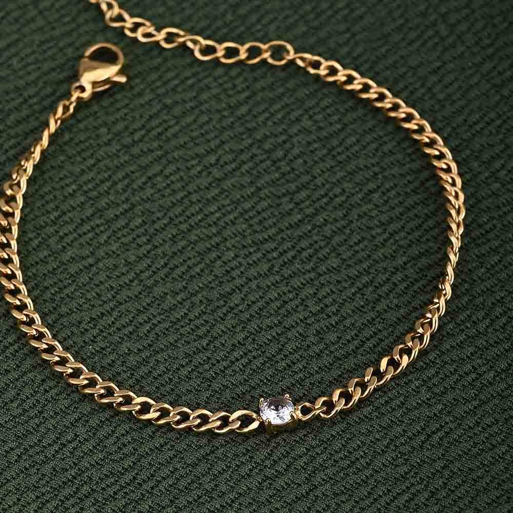 Gold Chain Bracelet With White Stone : PMW01BR047