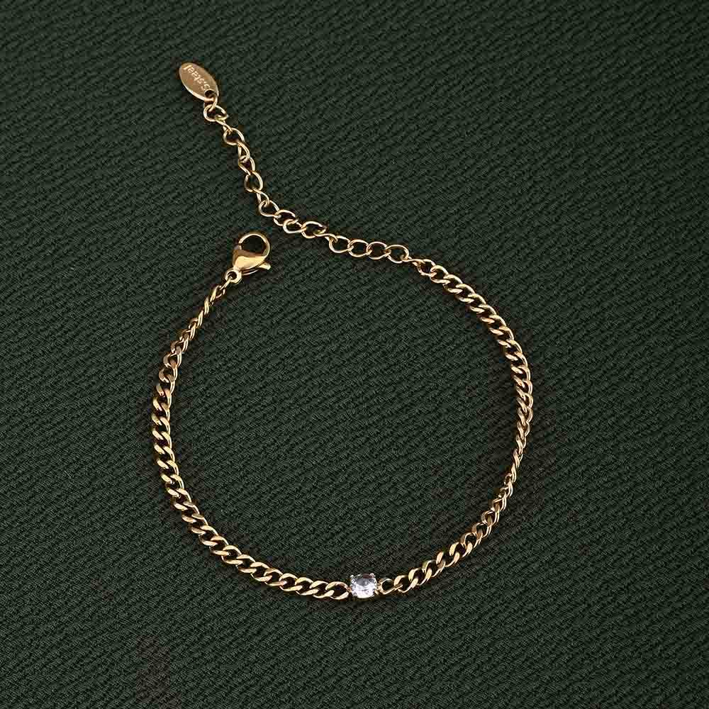 Gold Chain Bracelet With White Stone : PMW01BR047