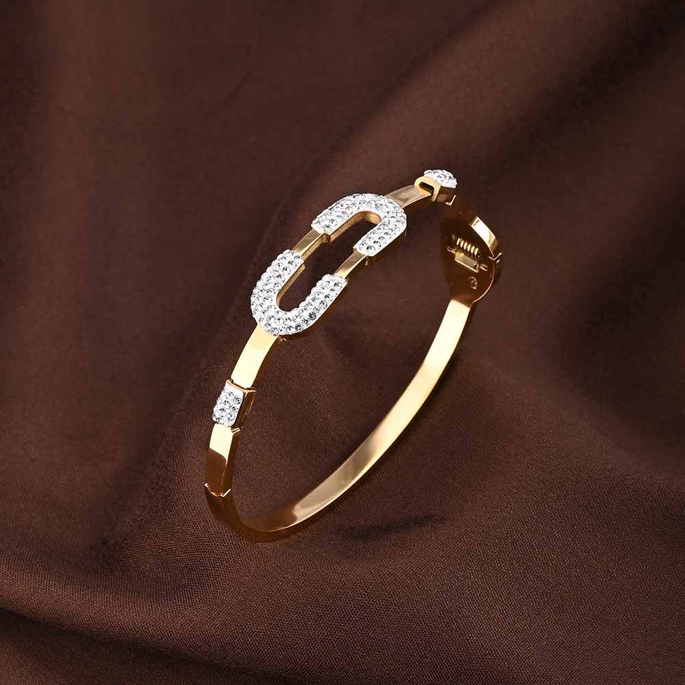 Gold Zircon Studded Cuff Bracelet : PMW01BR056