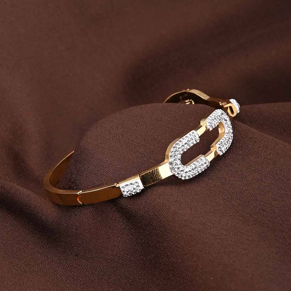 Gold Zircon Studded Cuff Bracelet : PMW01BR056