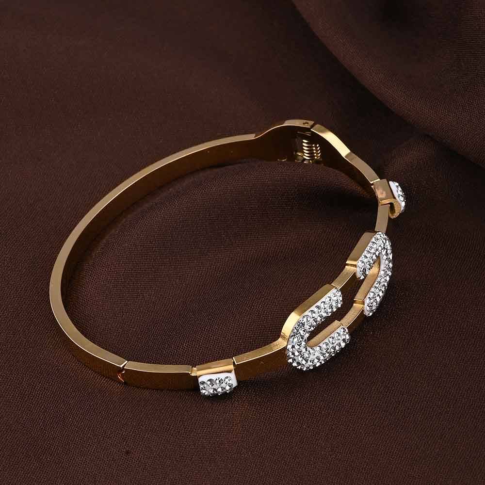 Gold Zircon Studded Cuff Bracelet : PMW01BR056
