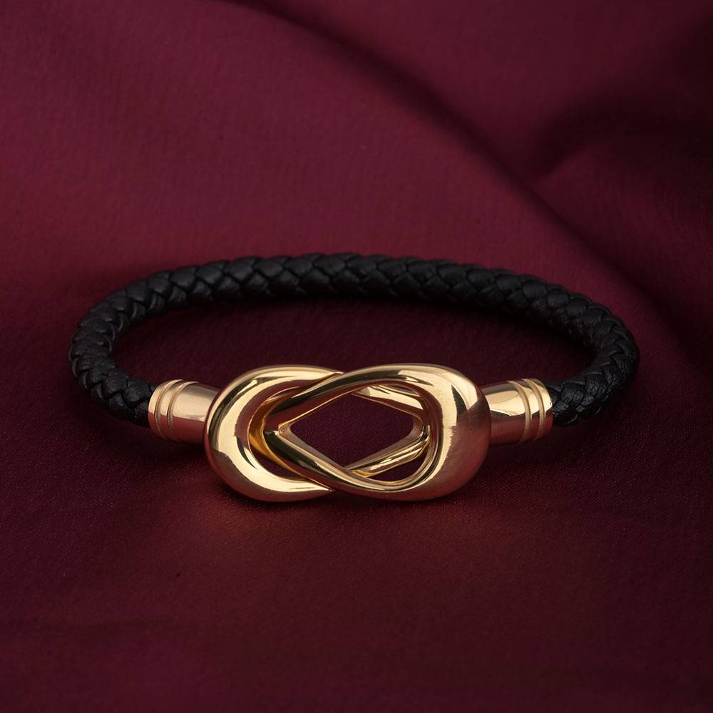Palmonas Gold Black Leather Bracelet For Womens Waterproof & Anti-Tarnish : PMW01BR059