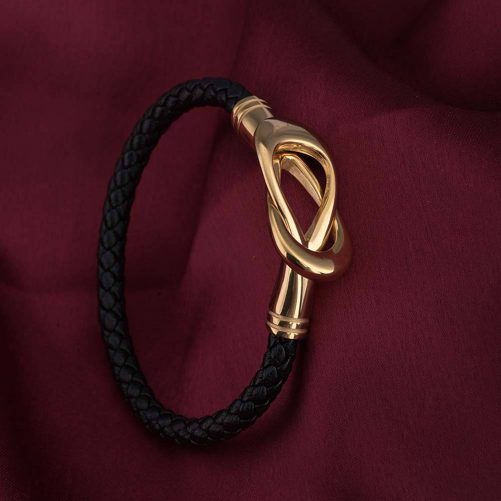 Palmonas Gold Black Leather Bracelet For Womens Waterproof & Anti-Tarnish : PMW01BR059
