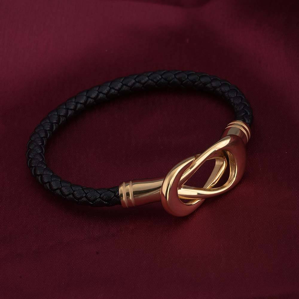 Palmonas Gold Black Leather Bracelet For Womens Waterproof & Anti-Tarnish : PMW01BR059