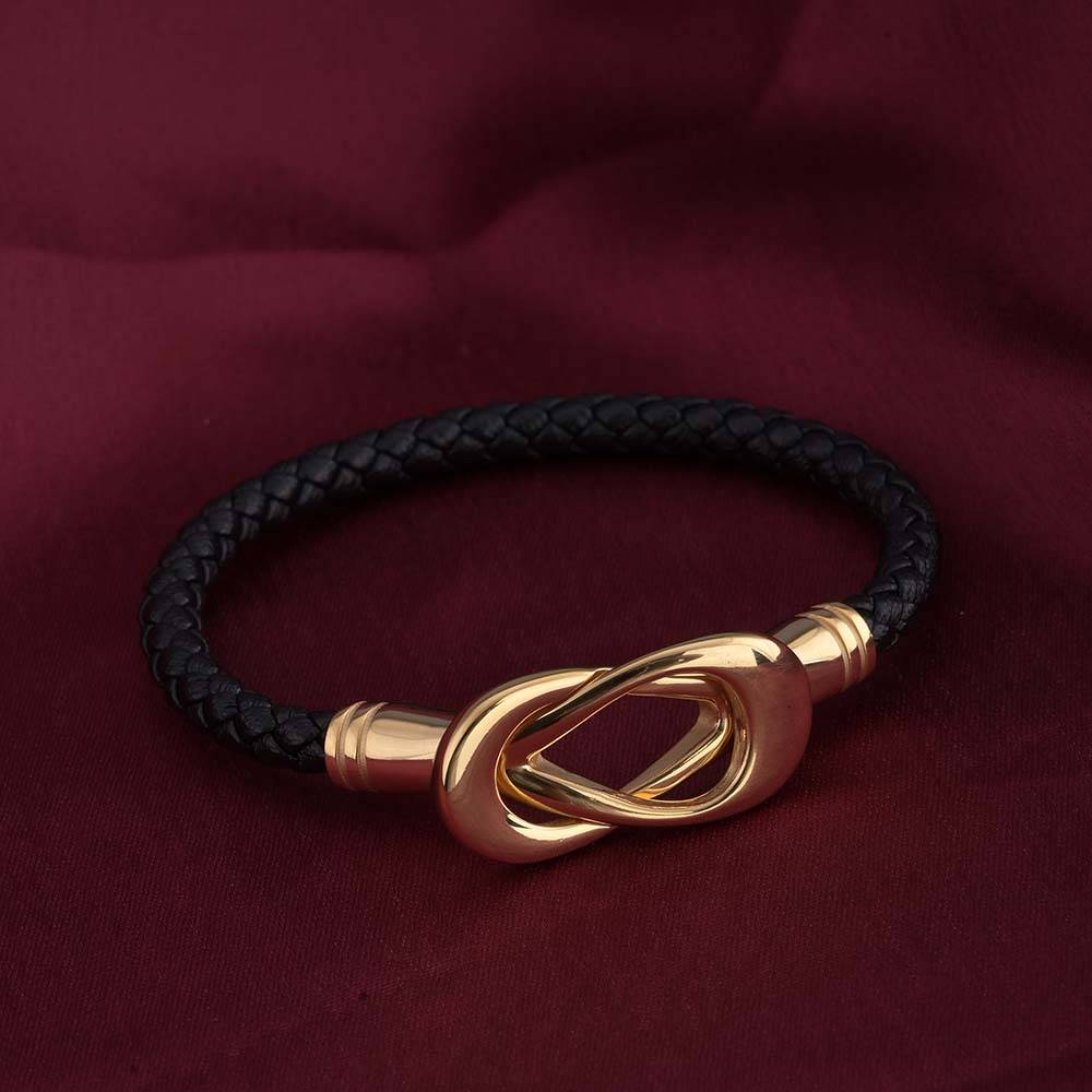 Palmonas Gold Black Leather Bracelet For Womens Waterproof & Anti-Tarnish : PMW01BR059