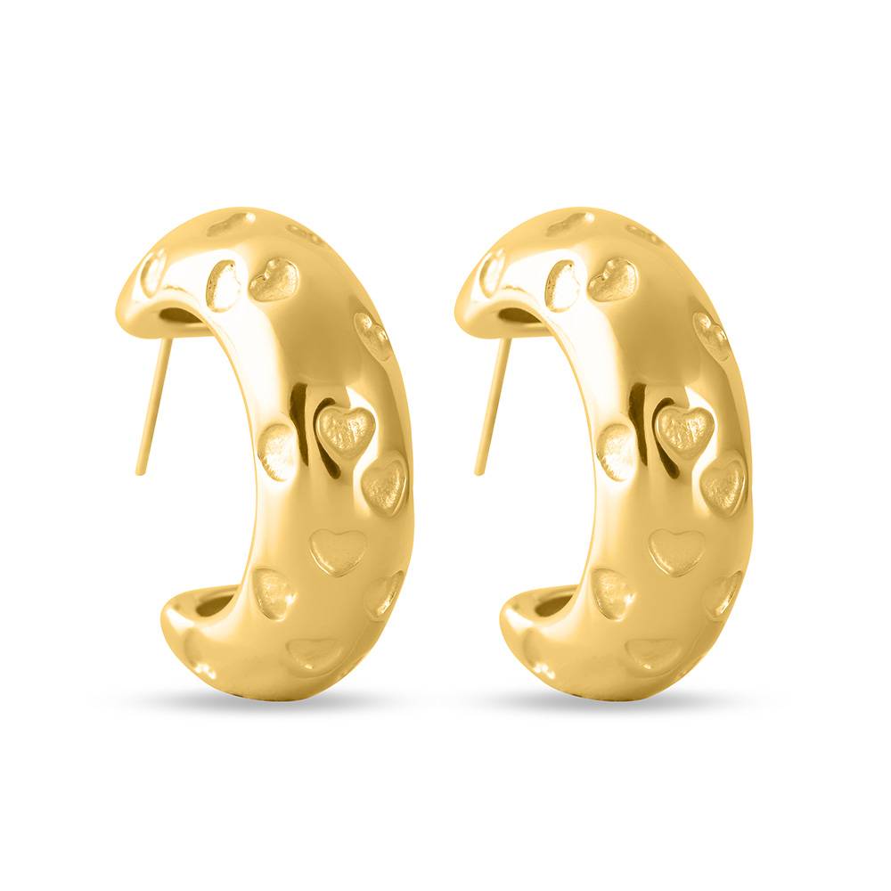 Engraved Heart Curved Earrings | Gold : PMW01ER016