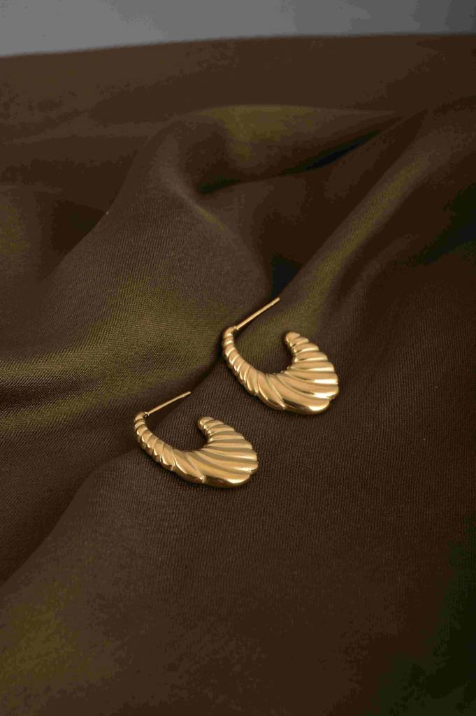 Ribbed Oval Hoop Earrings : PMW01ER042