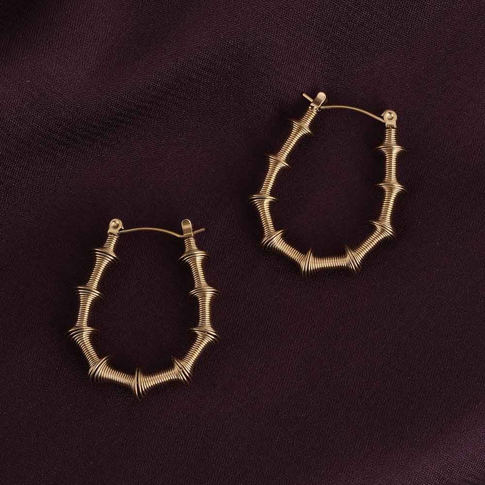 Stylish Gold-Toned Textured Hoop Earrings For Womens Waterproof & Anti-Tarnish : PMW01ER054