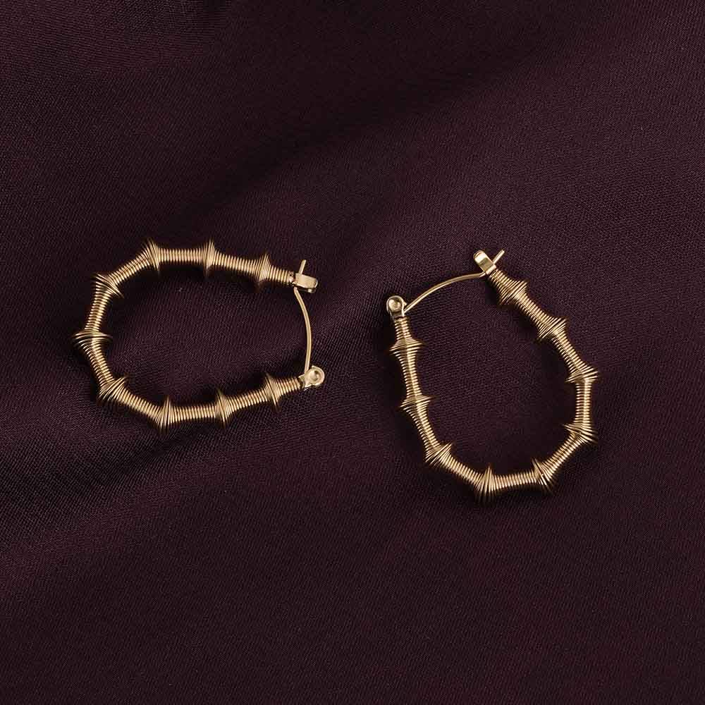 Stylish Gold-Toned Textured Hoop Earrings For Womens Waterproof & Anti-Tarnish : PMW01ER054