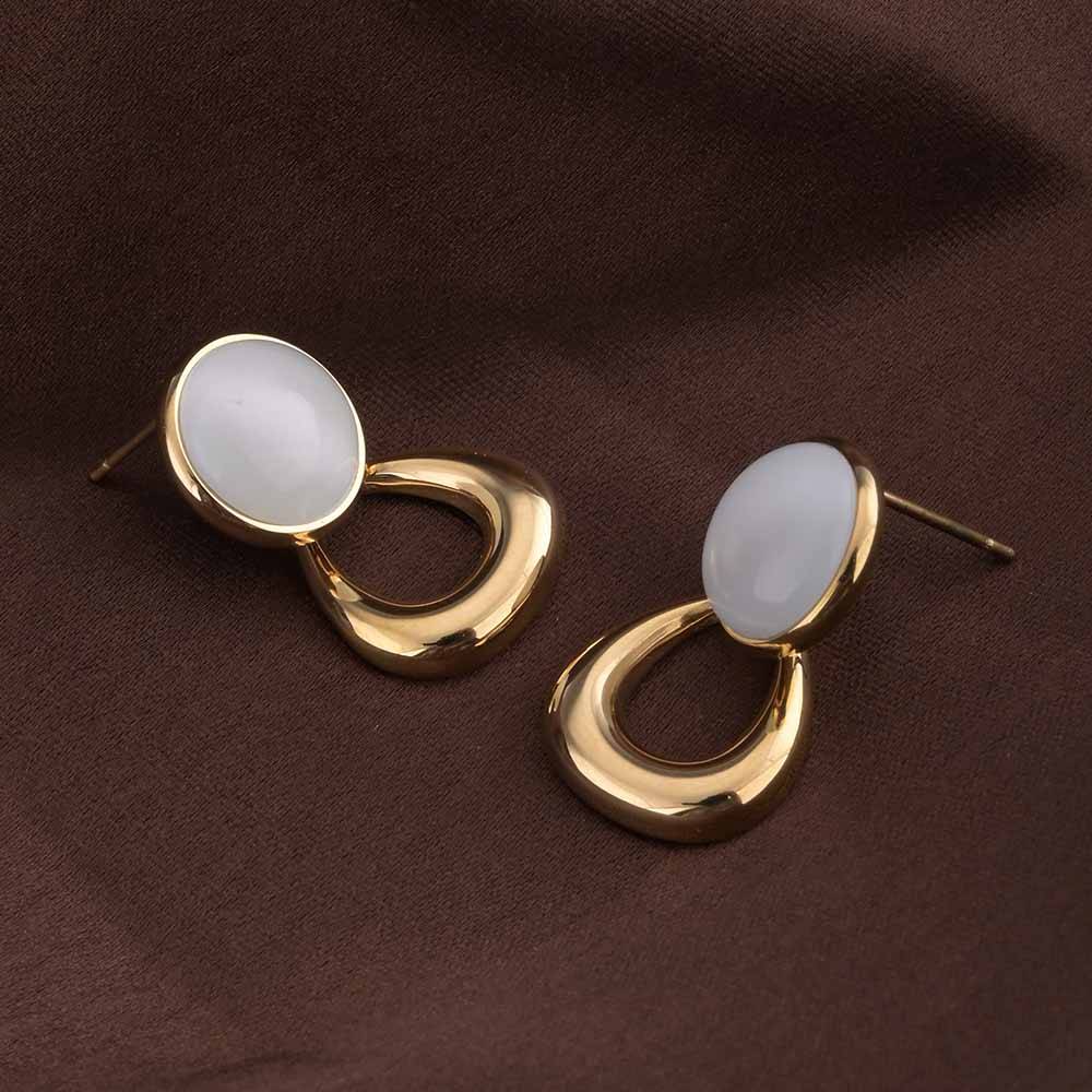 Statement White Stone Gold Drop Earrings : PMW01ER139