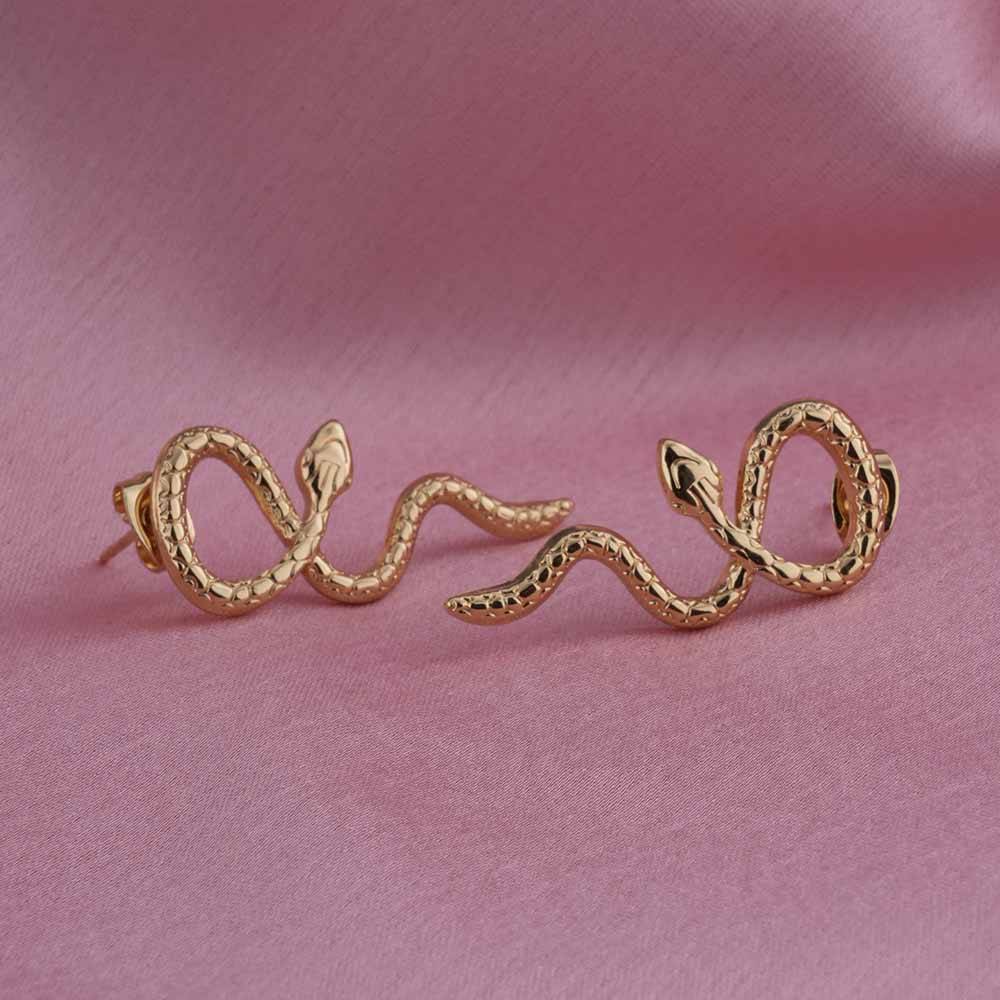 Gold Twisted Snake Stud Earrings : PMW01ER147